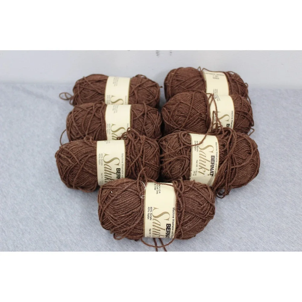 Bernat Yarn 1.75oz Brown Saluki Random Mahogany Acrylic Nylon 7 Skeins
